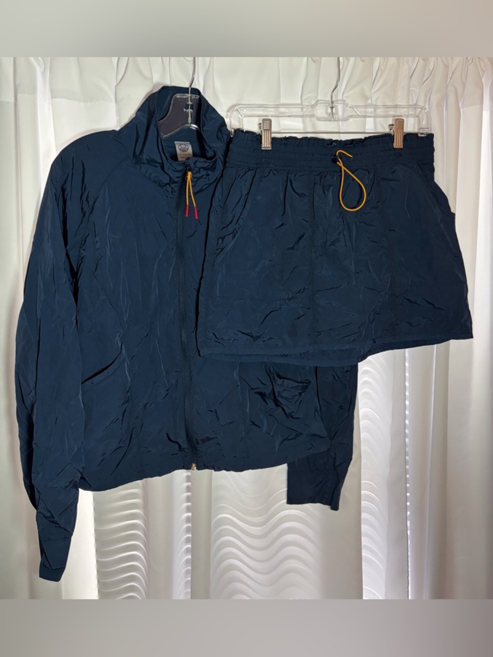 TE VERDE Navy Blue Nylon Windbreaker Jacket & Skirt Set size M